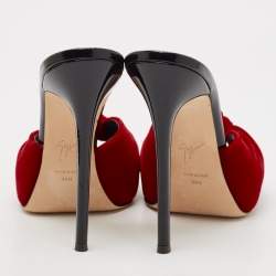 Giuseppe Zanotti Red Knotted Velvet Slide Sandals Size 39.5