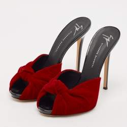 Giuseppe Zanotti Red Knotted Velvet Slide Sandals Size 39.5