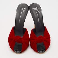 Giuseppe Zanotti Red Knotted Velvet Slide Sandals Size 39.5