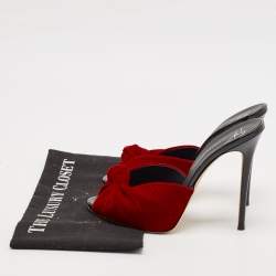 Giuseppe Zanotti Red Knotted Velvet Slide Sandals Size 39.5