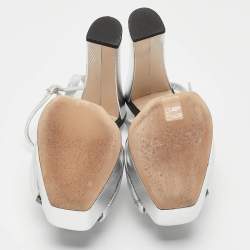 مملوكة مسبقًا Giuseppe Zanotti Silver Leather Barbra Platform Sandals Size 39