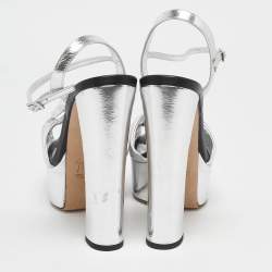 مملوكة مسبقًا Giuseppe Zanotti Silver Leather Barbra Platform Sandals Size 39