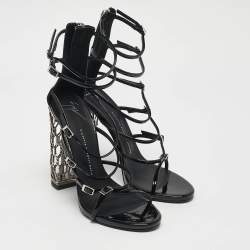 Giuseppe Zanotti Black Patent Leather lien 115PL Siutta Sandals Size 41