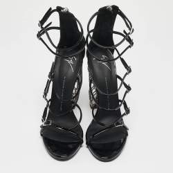 Giuseppe Zanotti Black Patent Leather lien 115PL Siutta Sandals Size 41