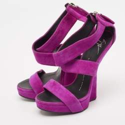 Giuseppe Zanotti Pink Suede Platform Heel Less Wedge Sandals Size 36