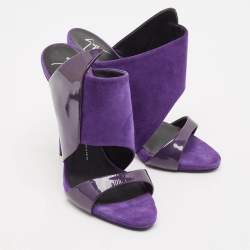 Pre Owned Giuseppe Zanotti Purple Patent Leather and Suede Slide Sandals Size 39