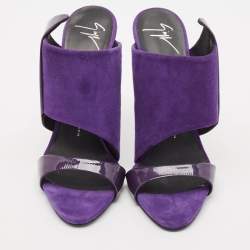 Pre Owned Giuseppe Zanotti Purple Patent Leather and Suede Slide Sandals Size 39