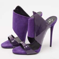 Pre Owned Giuseppe Zanotti Purple Patent Leather and Suede Slide Sandals Size 39
