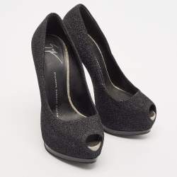 Giuseppe Zanotti Black Lurex Fabric Sharon Peep Toe Pumps Size 36