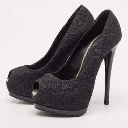 Giuseppe Zanotti Black Lurex Fabric Sharon Peep Toe Pumps Size 36