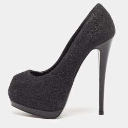 Giuseppe Zanotti Black Lurex Fabric Sharon Peep Toe Pumps Size 36