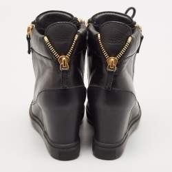 Giuseppe Zanotti Black Leather Double Zip Wedge Sneakers Size 37
