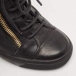 Giuseppe Zanotti Black Leather Double Zip Wedge Sneakers Size 37