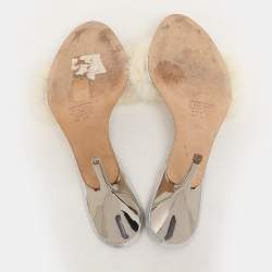 مملوكة مسبقًا Giuseppe Zanotti Cream Faux Fur Crystal Embellished Sandals Size 36.5