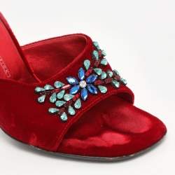 Giuseppe Zanotti Red Velvet Crystal Embellished Sandals Size 37