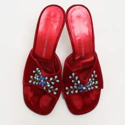 Giuseppe Zanotti Red Velvet Crystal Embellished Sandals Size 37