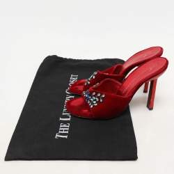 Giuseppe Zanotti Red Velvet Crystal Embellished Sandals Size 37