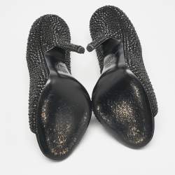 مملوكة مسبقًا Giuseppe Zanotti Black Satin Crystal Embellished Open Toe Pumps Size 39