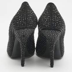 مملوكة مسبقًا Giuseppe Zanotti Black Satin Crystal Embellished Open Toe Pumps Size 39