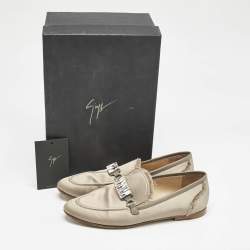 Pre Owned Giuseppe Zanotti Dark Beige/Grey Satin and Leather Slip On Loafers Size 39