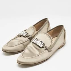 Pre Owned Giuseppe Zanotti Dark Beige/Grey Satin and Leather Slip On Loafers Size 39