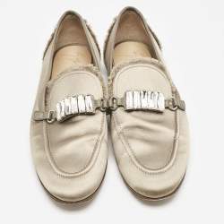 Pre Owned Giuseppe Zanotti Dark Beige/Grey Satin and Leather Slip On Loafers Size 39