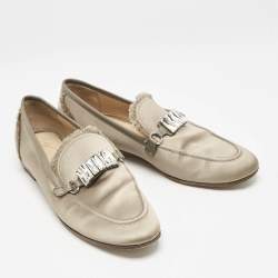 Pre Owned Giuseppe Zanotti Dark Beige/Grey Satin and Leather Slip On Loafers Size 39