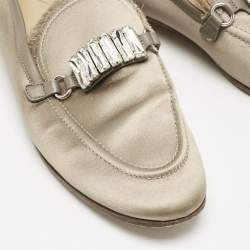 Pre Owned Giuseppe Zanotti Dark Beige/Grey Satin and Leather Slip On Loafers Size 39