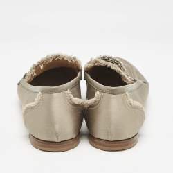 Pre Owned Giuseppe Zanotti Dark Beige/Grey Satin and Leather Slip On Loafers Size 39