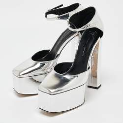 Pre Owned Giuseppe Zanotti Silver Patent Leather Mary Jane Pumps Size 40