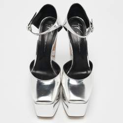 Pre Owned Giuseppe Zanotti Silver Patent Leather Mary Jane Pumps Size 40