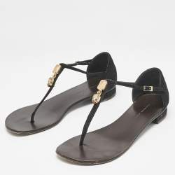 Giuseppe Zanotti Black Leather and Suede Crystal  Embellished Flat Sandals Size 37