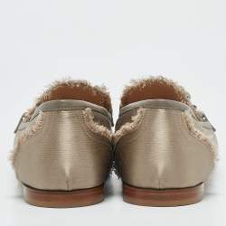 Giuseppe Zanotti Grey Satin Letizia Crystal Embellished Loafers Size 39