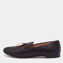 Giuseppe Zanotti Black Woven Leather Smoking Slippers Size 37
