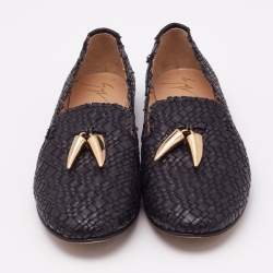 Giuseppe Zanotti Black Woven Leather Smoking Slippers Size 37