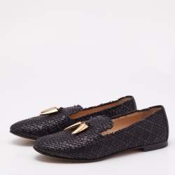 Giuseppe Zanotti Black Woven Leather Smoking Slippers Size 37