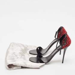 Giuseppe Zanotti Black Suede and Satin Crystal Embellished Ankle Strap Sandals Size 40