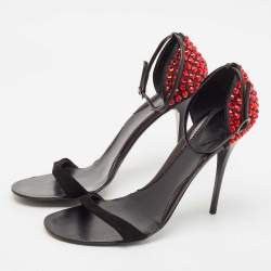 Giuseppe Zanotti Black Suede and Satin Crystal Embellished Ankle Strap Sandals Size 40