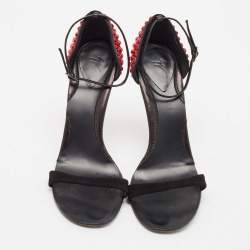 Giuseppe Zanotti Black Suede and Satin Crystal Embellished Ankle Strap Sandals Size 40