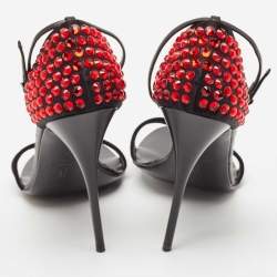 Giuseppe Zanotti Black Suede and Satin Crystal Embellished Ankle Strap Sandals Size 40
