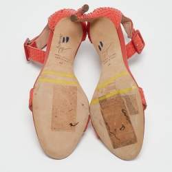 Giuseppe Zanotti Orange Snakeskin Embossed Leather Nayla Ankle Strap Sandals Size 36