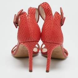 Giuseppe Zanotti Orange Snakeskin Embossed Leather Nayla Ankle Strap Sandals Size 36