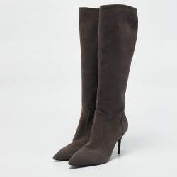 Giuseppe Zanotti Grey Suede Pointed Toe Knee Length Boots Size 37