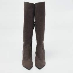Giuseppe Zanotti Grey Suede Pointed Toe Knee Length Boots Size 37