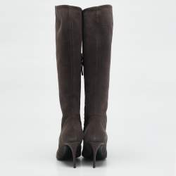 Giuseppe Zanotti Grey Suede Pointed Toe Knee Length Boots Size 37