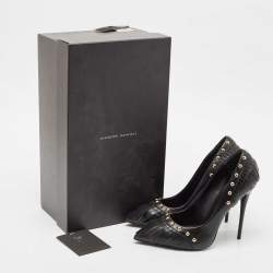 Pre Owned حذاء كعب عالي جوسيبي زانوتي جلد أسود مرصع بشراشيب مقاس 38