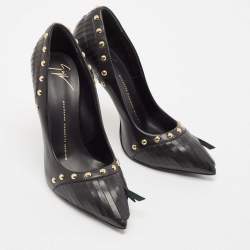 Pre Owned حذاء كعب عالي جوسيبي زانوتي جلد أسود مرصع بشراشيب مقاس 38