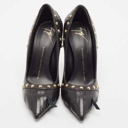 Pre Owned حذاء كعب عالي جوسيبي زانوتي جلد أسود مرصع بشراشيب مقاس 38