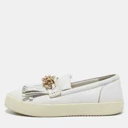 Giuseppe Zanotti White Fringed Leather Slip On Sneakers Size 38