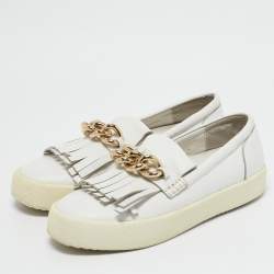 Giuseppe Zanotti White Fringed Leather Slip On Sneakers Size 38